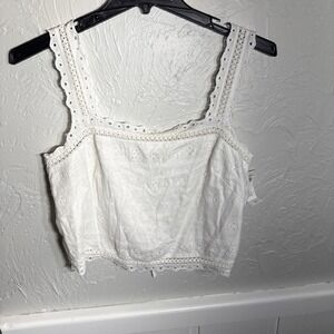Abercrombie & Fitch NWT Linen Blend Tie Back Lace Trim Cropped Tank Women's M